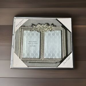 Belle Maison Double Picture Frame Ornate Silver Jewel Rhinestone Flowers New